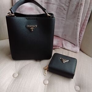 Prada Elegant Black Shoulder Bag with Wallet